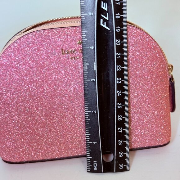 Kate Spade Mini Glitter Dome Cosmetic Bag Pink Zipper Closure Makeup Case - Picture 13 of 14